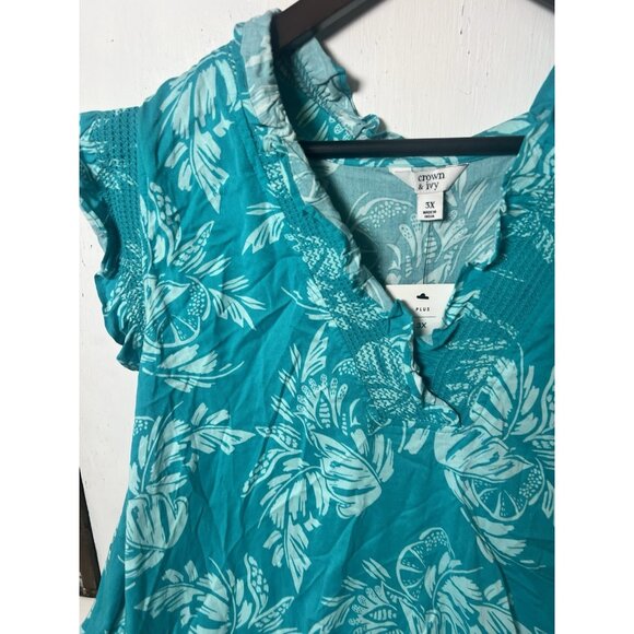 Crown & Ivy Turquoise Peasant Popover Blouse 3X NWT Tropical Vacation Cruise. Q - Picture 3 of 8